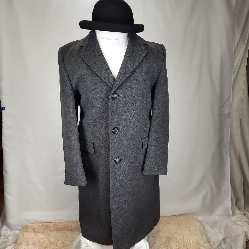 COPY - Adam Spencer wool cashmere top overcoat  40R gray buttons lining pockets…